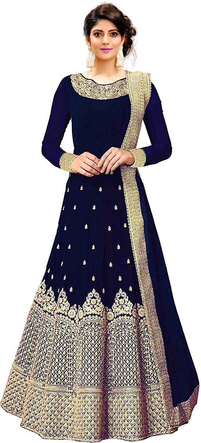 Embroidered Anarkali Silk Blend Maroon Full Sleeve Round Neck Semi Stitched Casual Women Wedding Gown