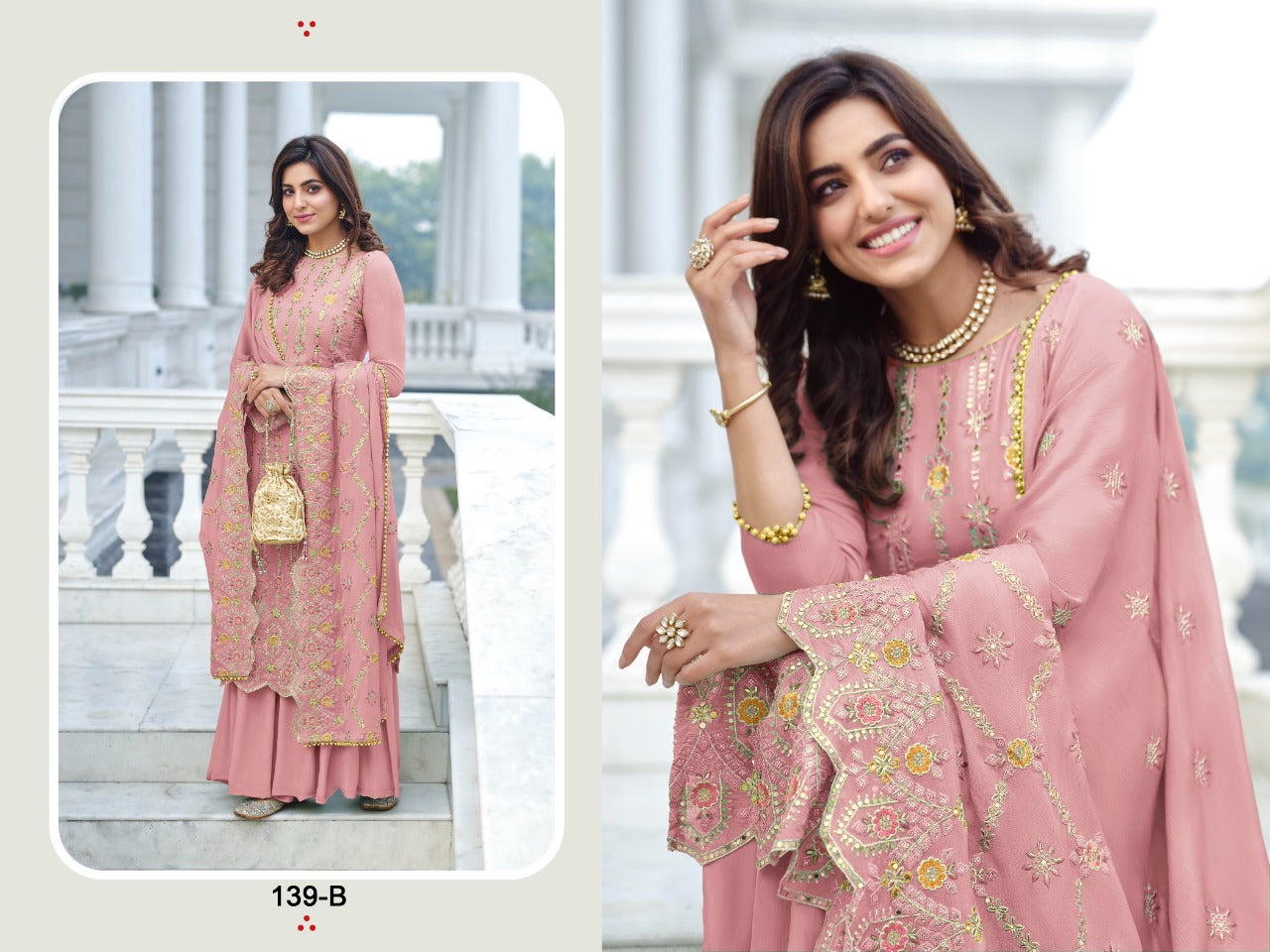 Woman's Wear Designer Outfits Collection Indian Pakistani Wedding Wear Embroidery Worked Straight Shalwar Kameez Palazzo Dupatta Suit