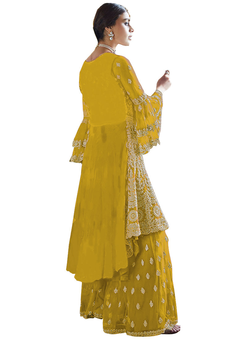 Women' Embroidered Flared Semi Stitched Dress Material With Stitched Bottom and Dupatta