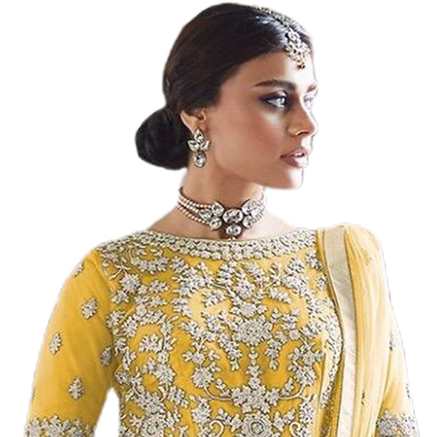 Women' Embroidered Flared Semi Stitched Dress Material With Stitched Bottom and Dupatta