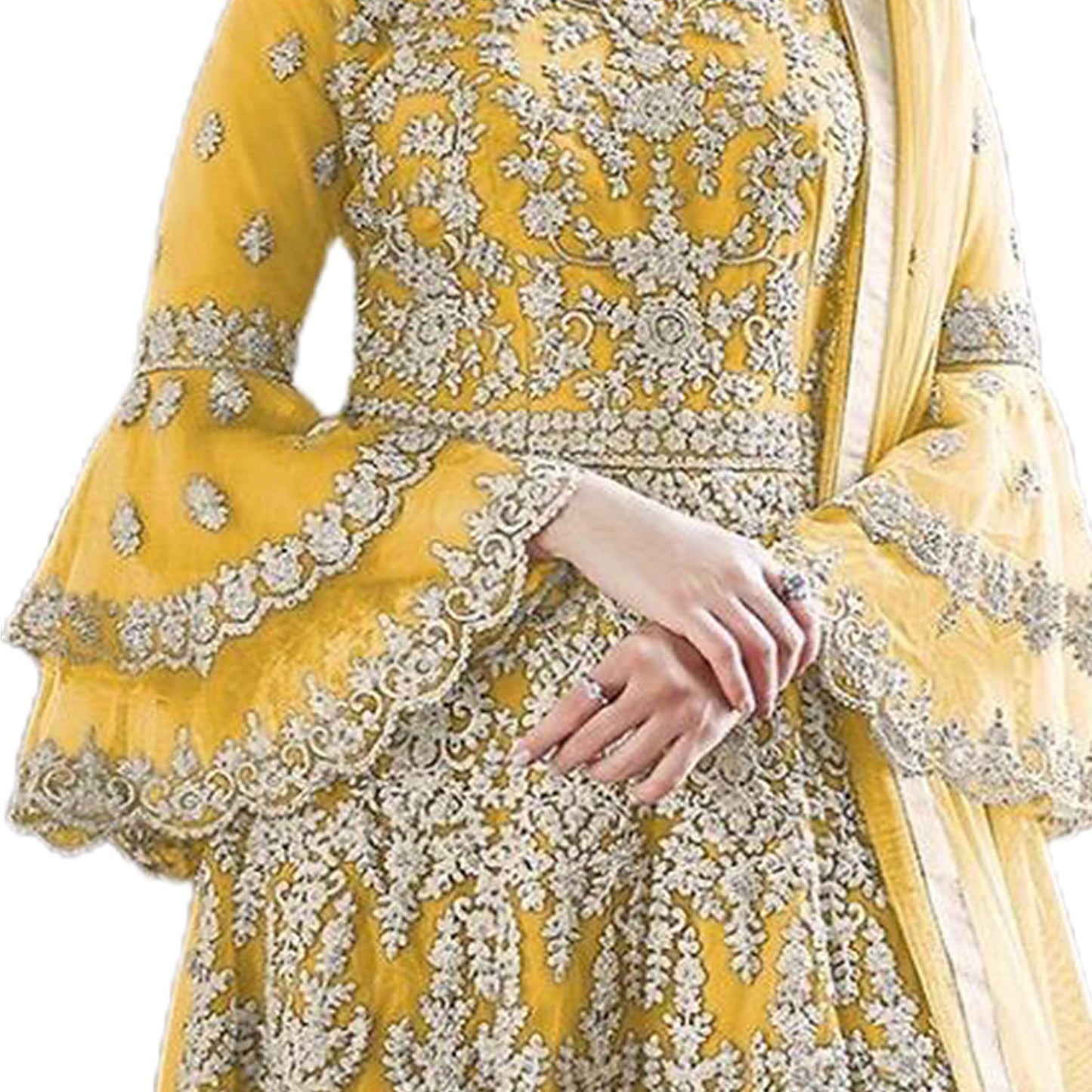 Women' Embroidered Flared Semi Stitched Dress Material With Stitched Bottom and Dupatta