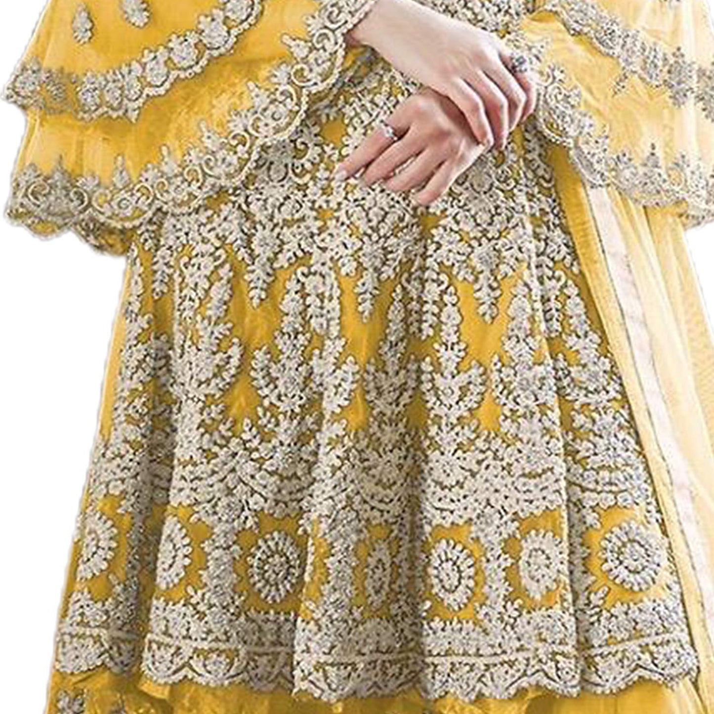 Women' Embroidered Flared Semi Stitched Dress Material With Stitched Bottom and Dupatta