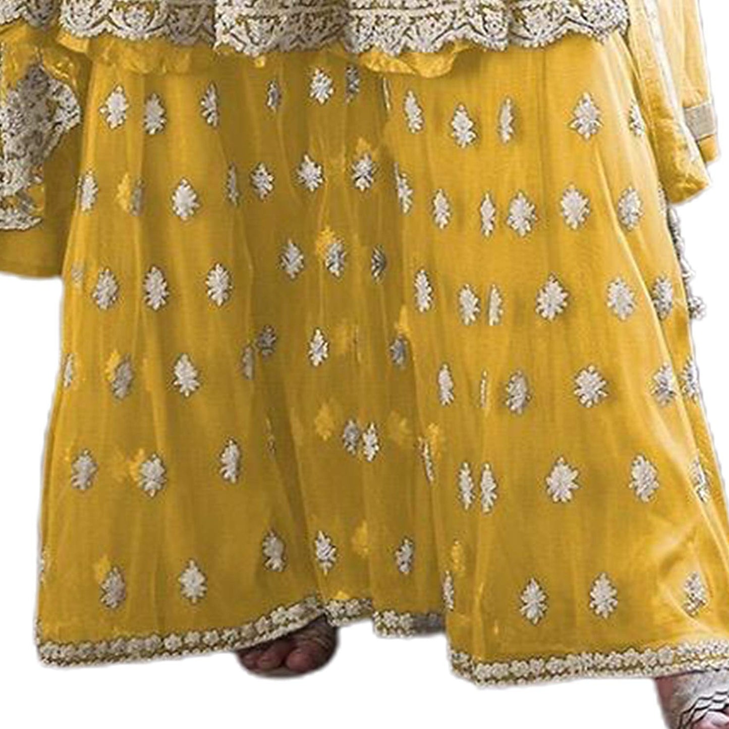 Women' Embroidered Flared Semi Stitched Dress Material With Stitched Bottom and Dupatta