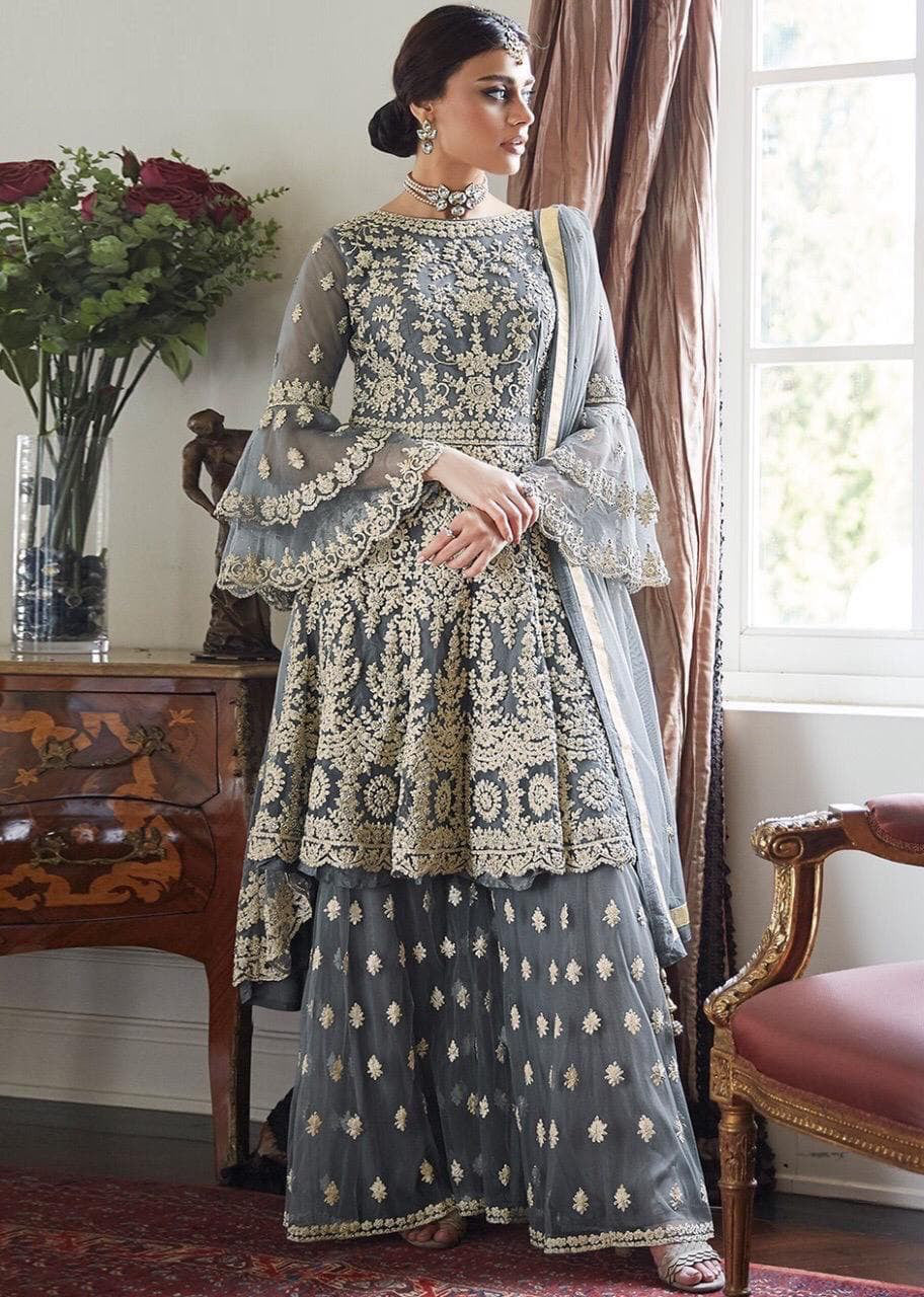 Women' Embroidered Flared Semi Stitched Dress Material With Stitched Bottom and Dupatta