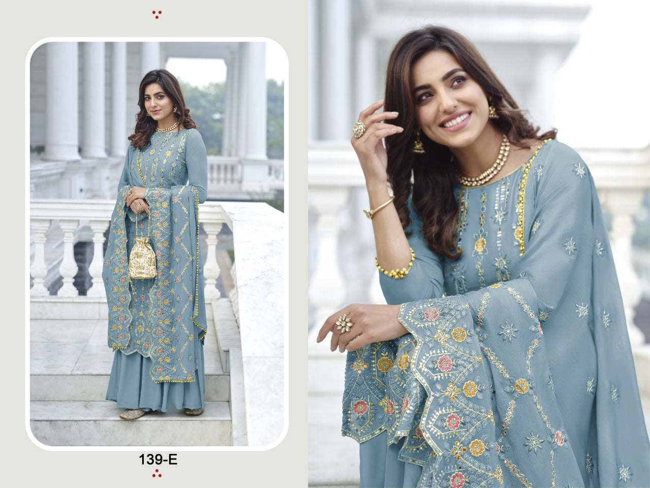 Woman's Wear Designer Outfits Collection Indian Pakistani Wedding Wear Embroidery Worked Straight Shalwar Kameez Palazzo Dupatta Suit