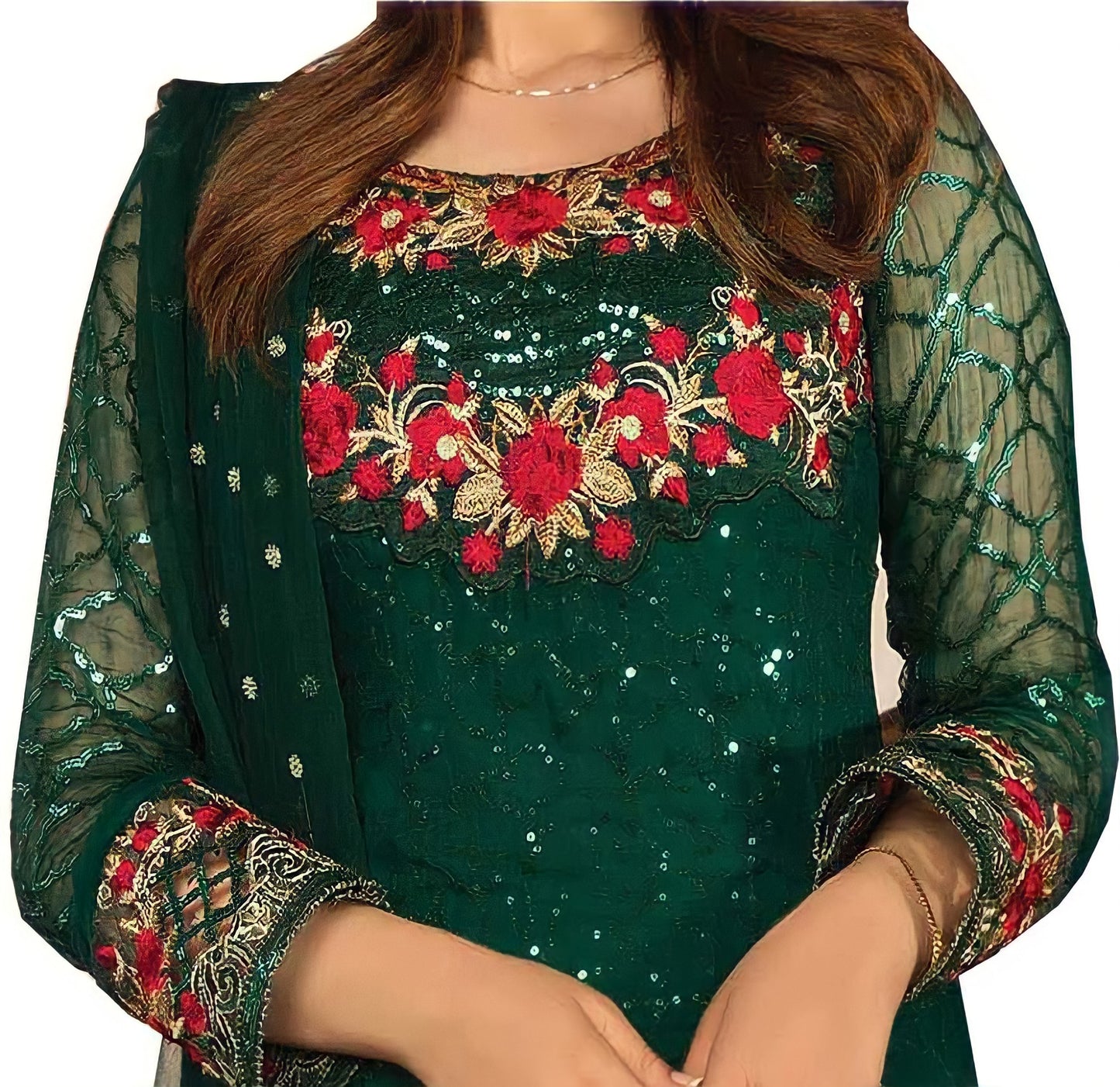 Women's Georgette Semi Stitched Embroidery and Sequence work Anarkali Salwar Suit With Bottom & Dupatta