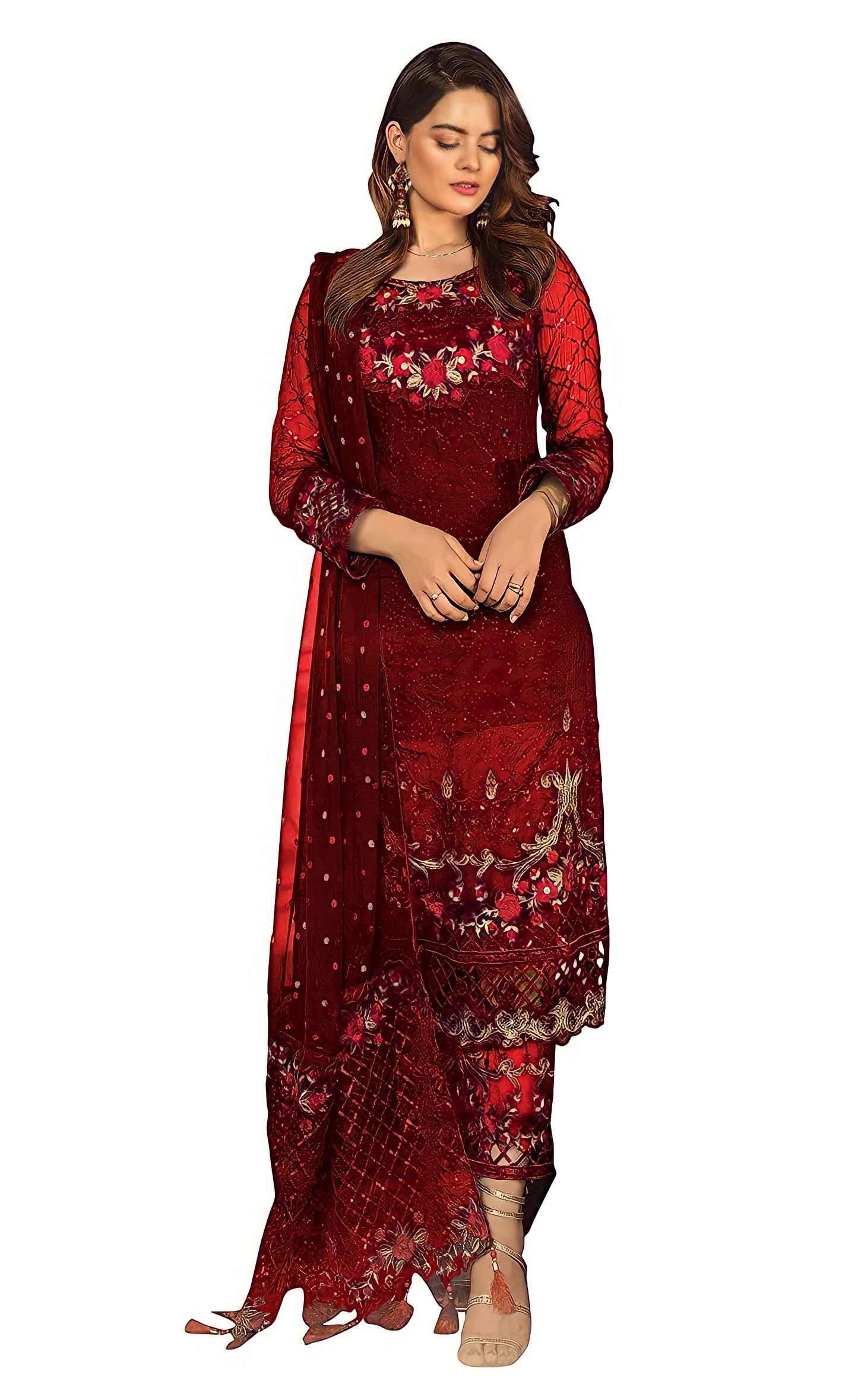 Women's Georgette Semi Stitched Embroidery and Sequence work Anarkali Salwar Suit With Bottom & Dupatta