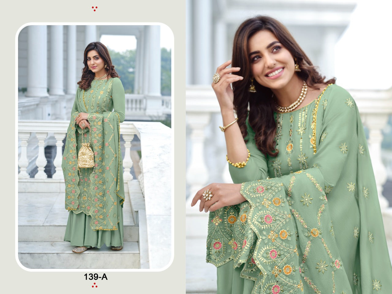 Woman's Wear Designer Outfits Collection Indian Pakistani Wedding Wear Embroidery Worked Straight Shalwar Kameez Palazzo Dupatta Suit
