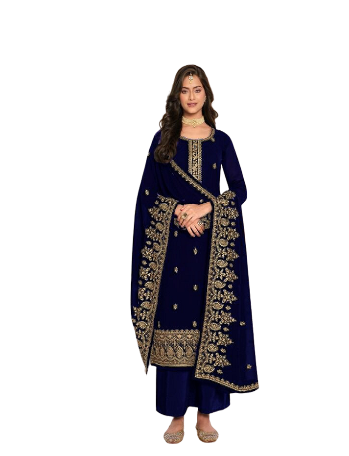 Casual Function Wear Georgette Embroidered Semi-Stitched Straight Dress Material For Womens