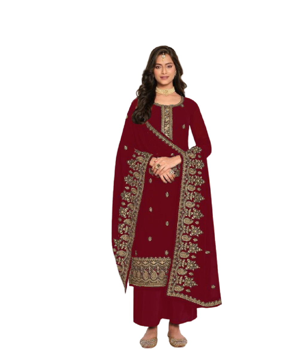 Casual Function Wear Georgette Embroidered Semi-Stitched Straight Dress Material For Womens