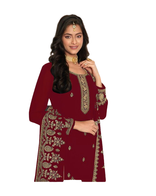 Casual Function Wear Georgette Embroidered Semi-Stitched Straight Dress Material For Womens
