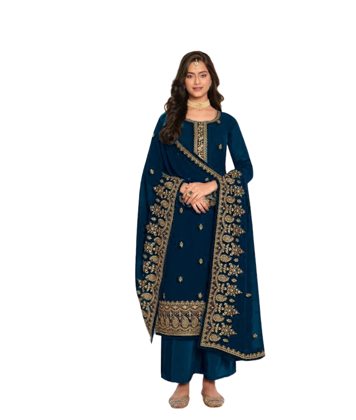Casual Function Wear Georgette Embroidered Semi-Stitched Straight Dress Material For Womens