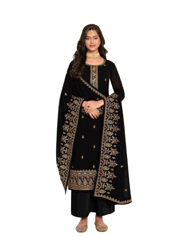 Casual Function Wear Georgette Embroidered Semi-Stitched Straight Dress Material For Womens