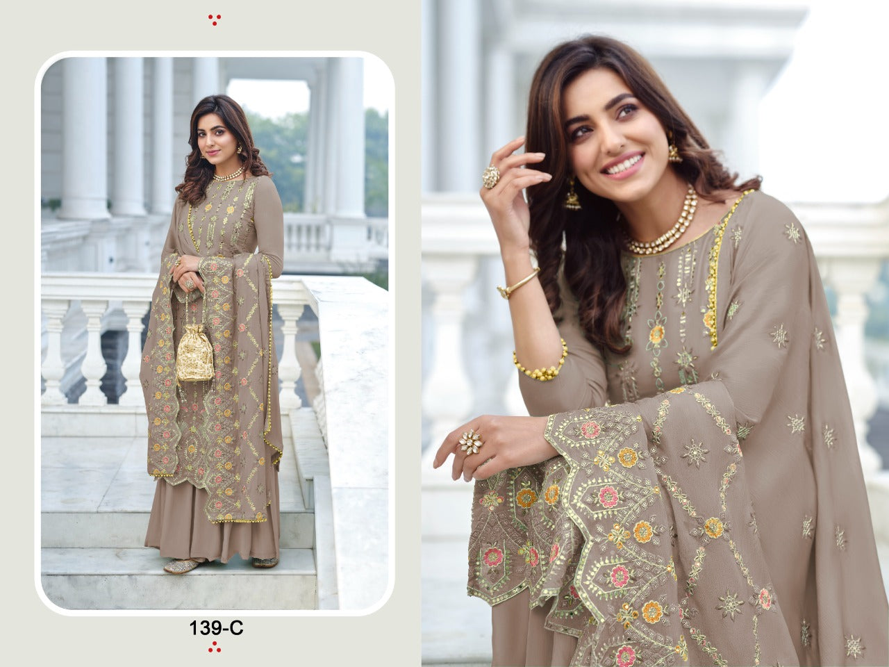 Woman's Wear Designer Outfits Collection Indian Pakistani Wedding Wear Embroidery Worked Straight Shalwar Kameez Palazzo Dupatta Suit