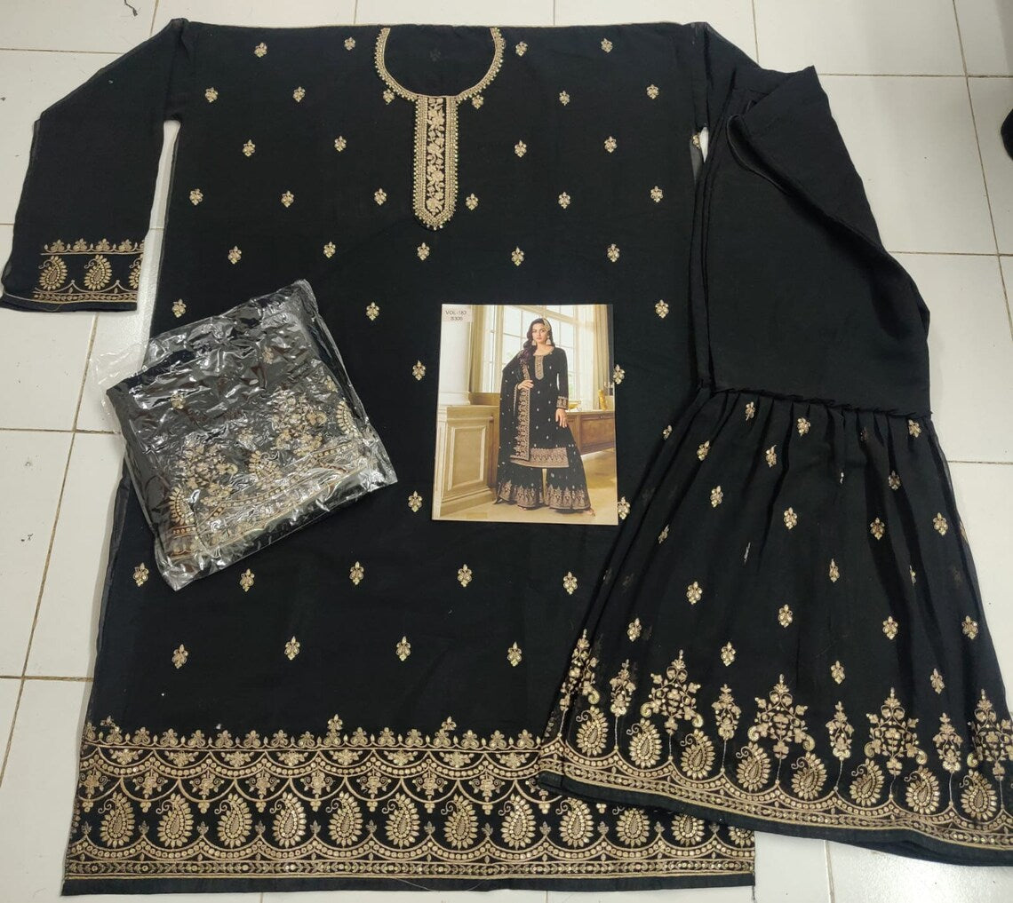 Embroidered Semi Stitched Georgette Salwar Suit Material For Wedding Functions