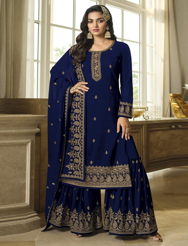 Embroidered Semi Stitched Georgette Salwar Suit Material For Wedding Functions