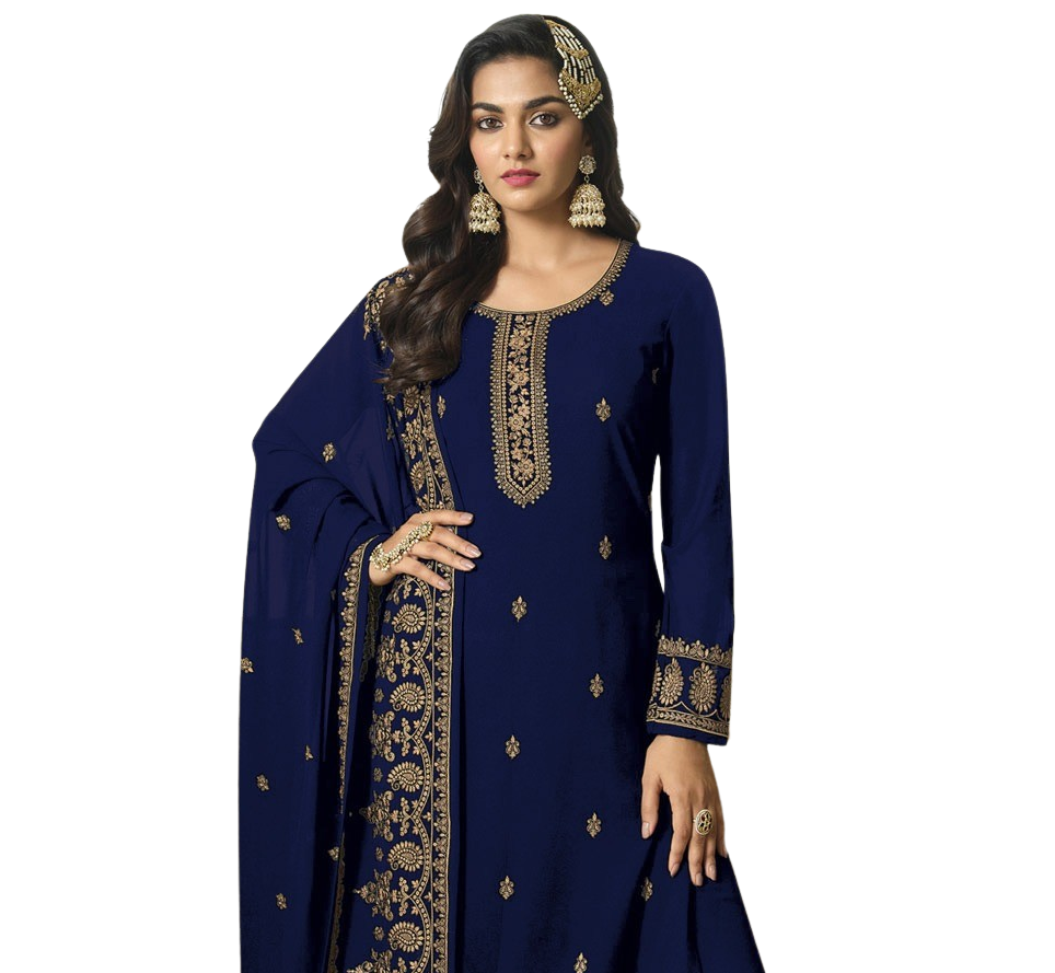 Embroidered Semi Stitched Georgette Salwar Suit Material For Wedding Functions