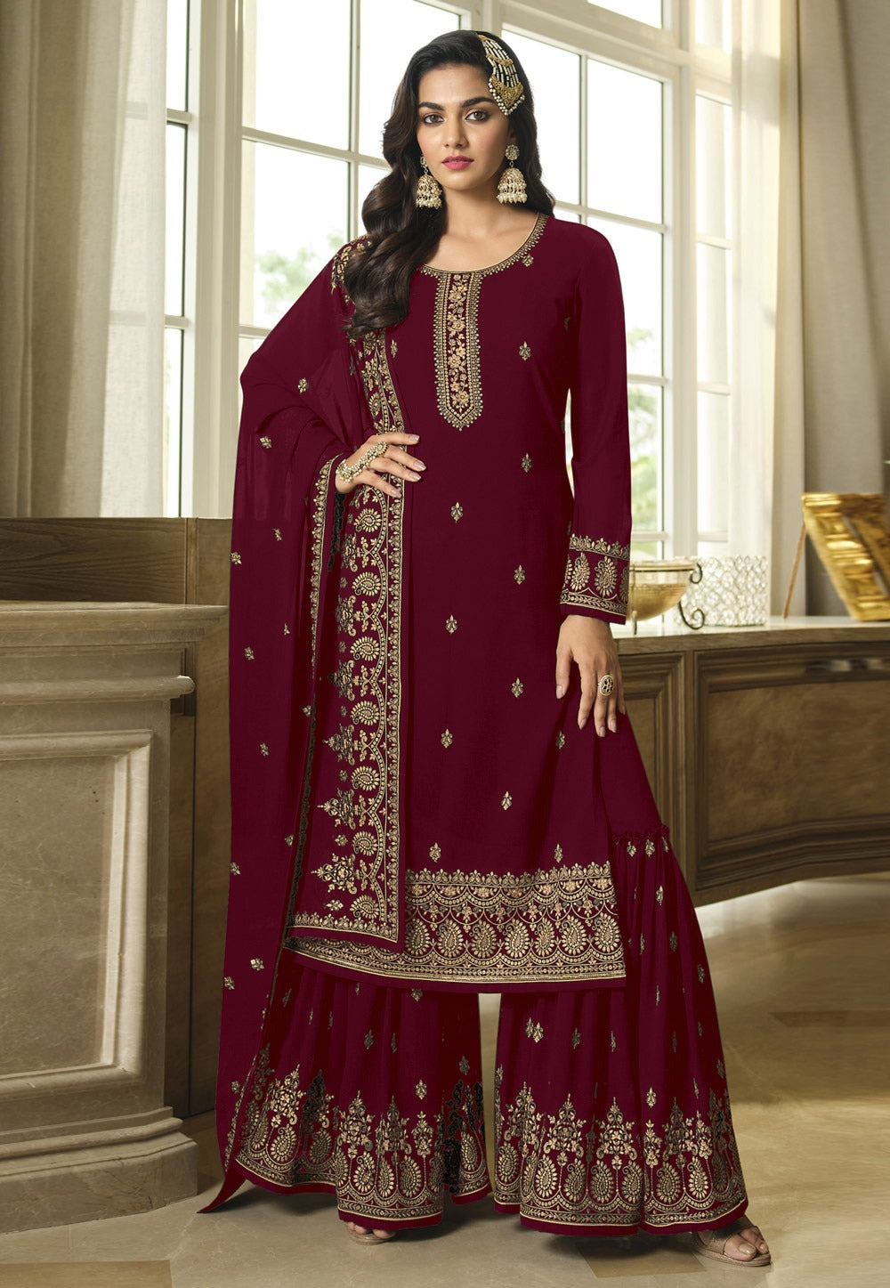 Embroidered Semi Stitched Georgette Salwar Suit Material For Wedding Functions