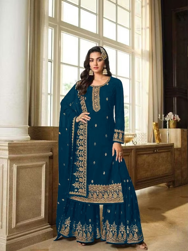 Embroidered Semi Stitched Georgette Salwar Suit Material For Wedding Functions
