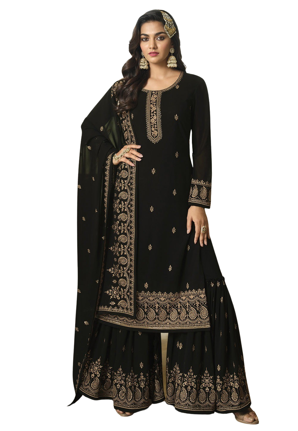 Embroidered Semi Stitched Georgette Salwar Suit Material For Wedding Functions