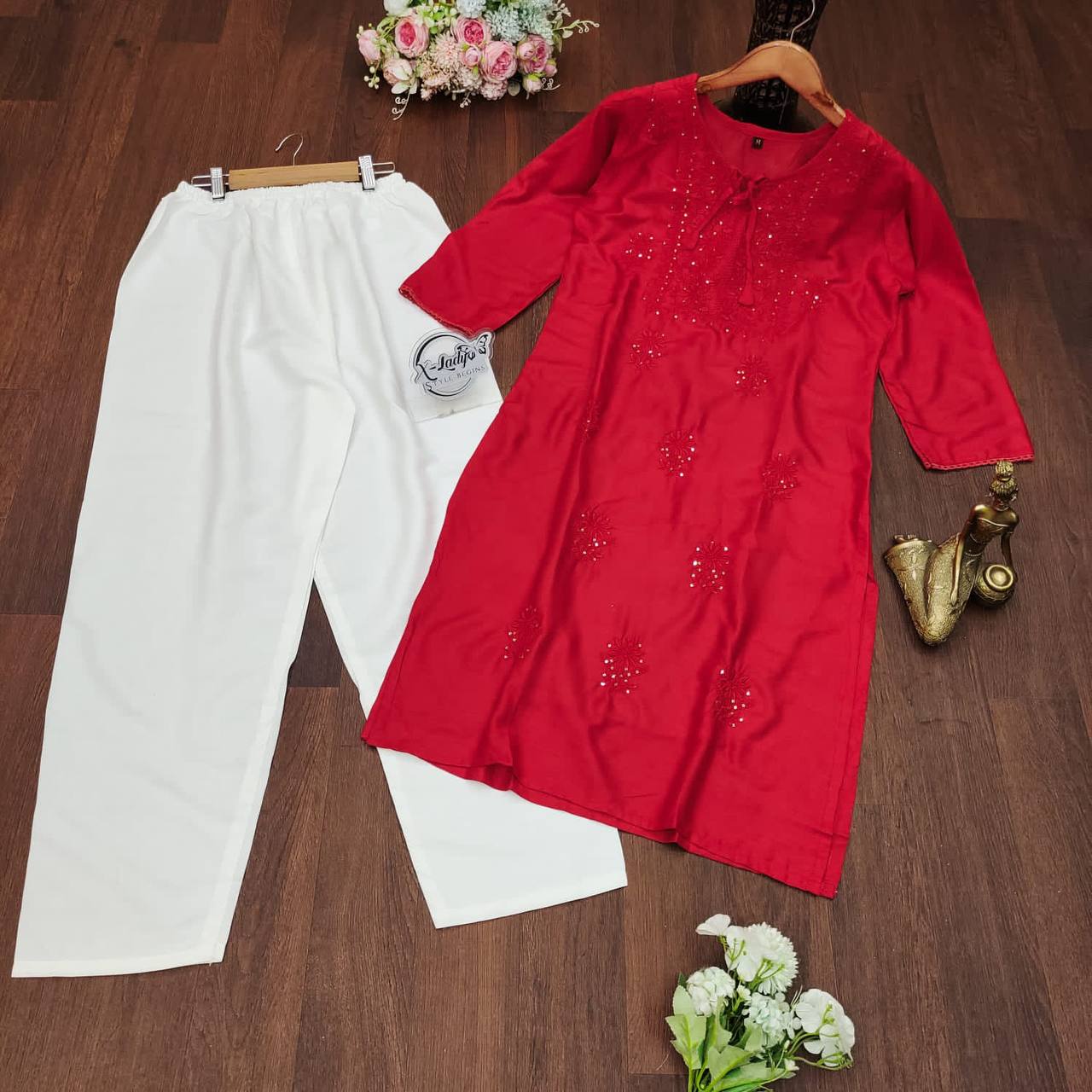 Sequence Embroidery Work Kurti and Pant