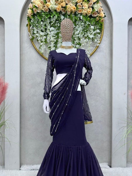 Women's Premium Designer Party Wear Georgette Ready To Wear Lehenga Saree