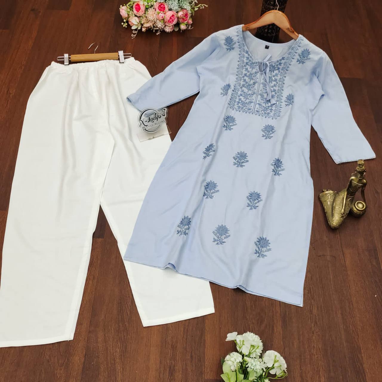 Sequence Embroidery Work Kurti and Pant