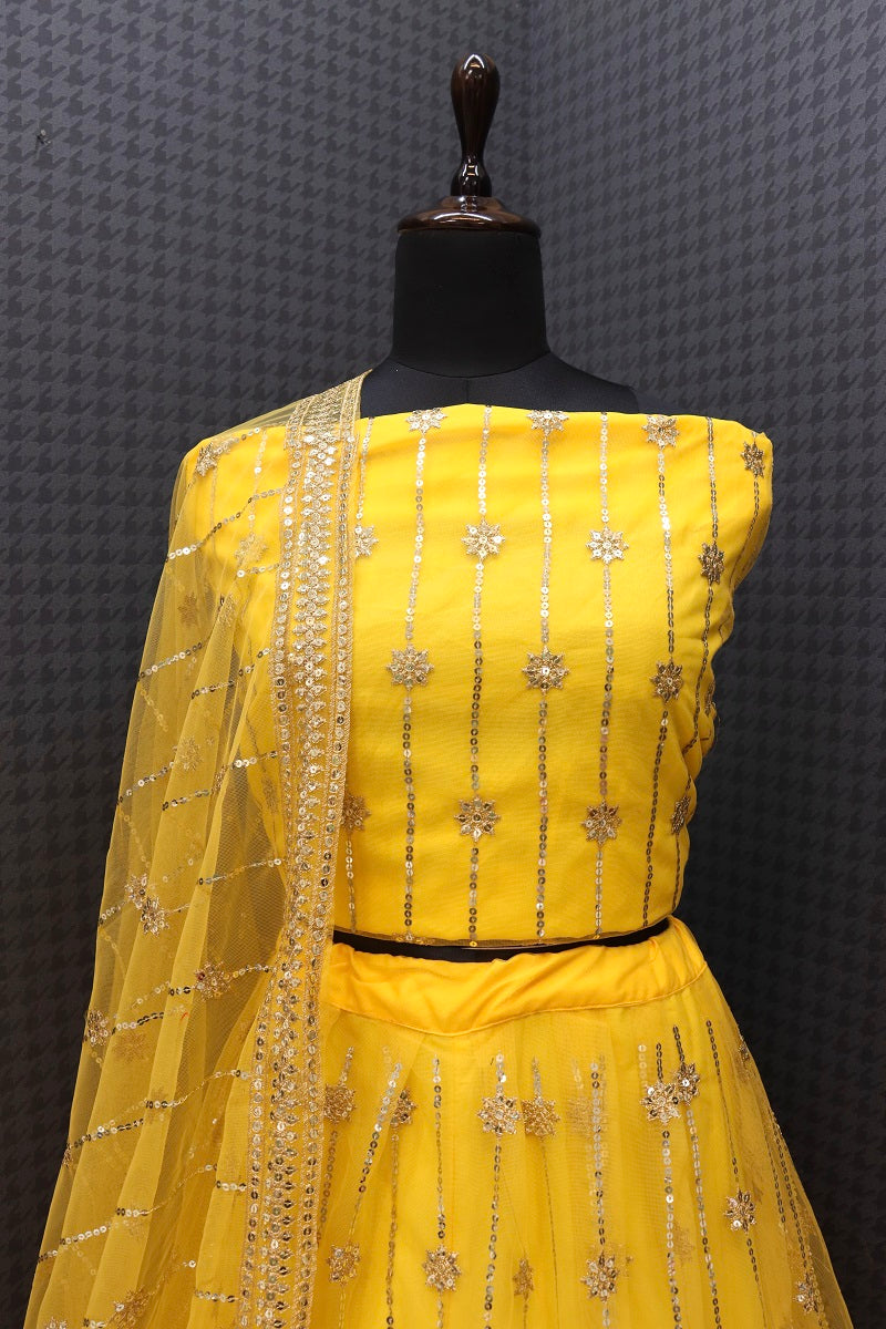 Haldi Special Yellow Premium Soft Net Designer Lehenga Choli With Sequence Embroidery Work Party Wear Lehenga Choli