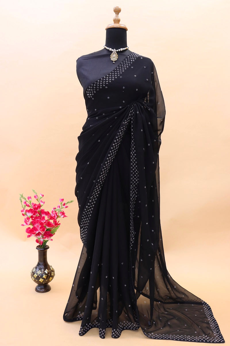 Women's Fancy Black Colour Georgette Saree With Tafeta Silk Blouse
