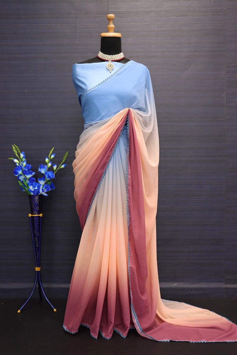 Multicolor Printed, Solid Plain Bollywood Fancy Trendy Georgette Saree