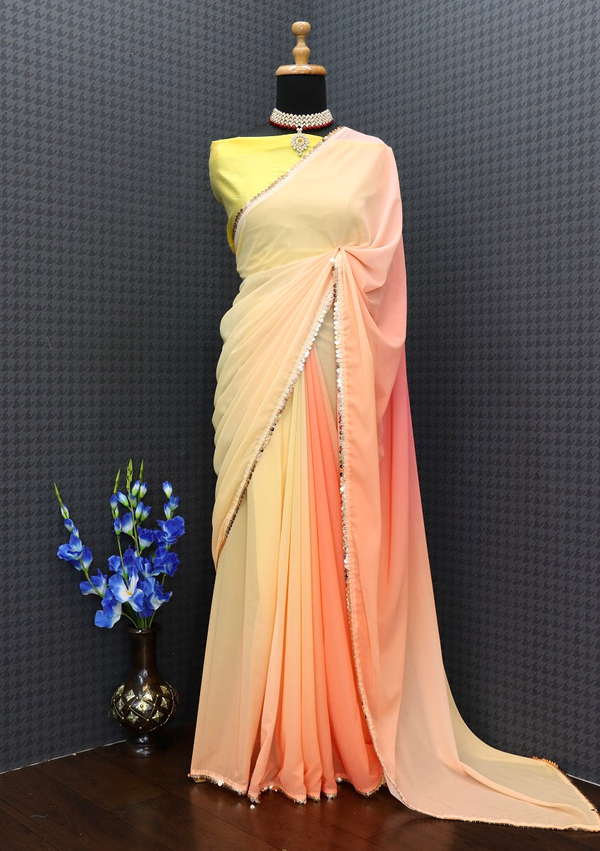 Alia Bhatt Style Yellow Saree with Blouse Colorful saree For Women and Girls Digital Printed Saree