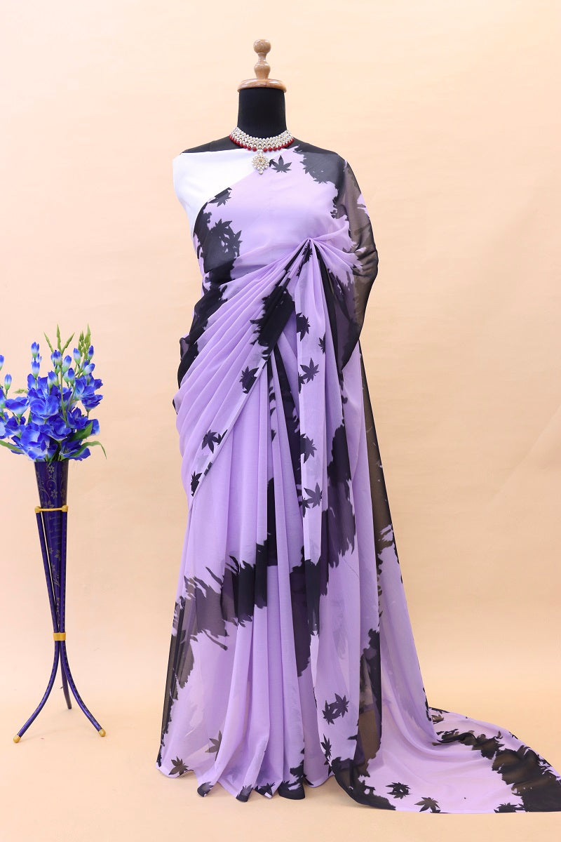 Bollywood celebrity wear lavender color faux georgette saree for women, printed saree for wedding, stylish party wear designer saree