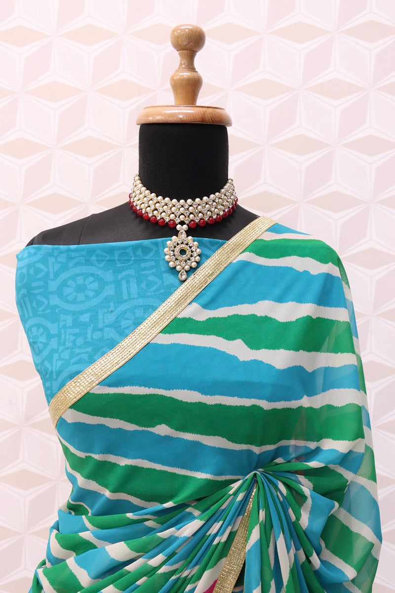 GREEN-Pink Alia bhatt Rocky and Rani Movie saree-Bridesmaid Georgette Bandhani Print Designer Boarder Saree with Blouse partywear saree