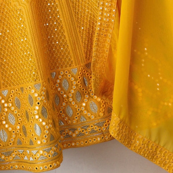 Mustard Yellow Georgette Desinger Attractive Wedding Party Wear Lehenga Choli For Womens