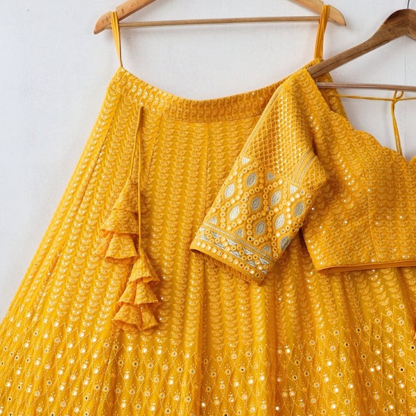 Mustard Yellow Georgette Desinger Attractive Wedding Party Wear Lehenga Choli For Womens