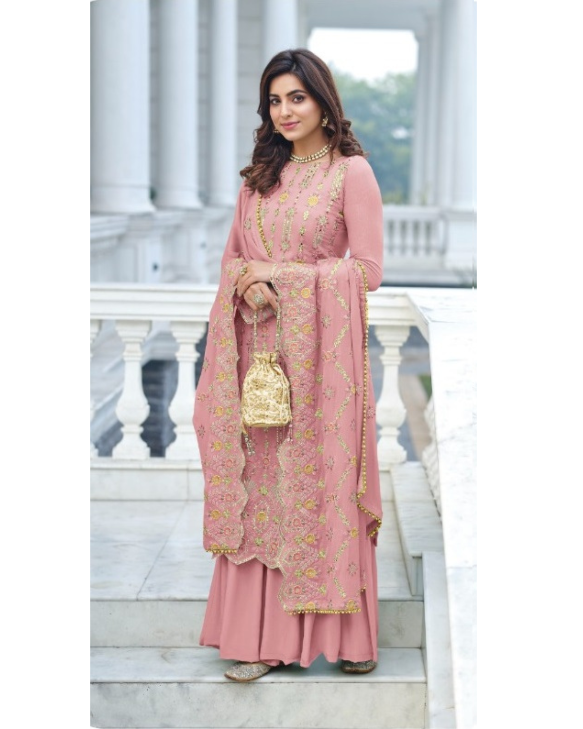 Woman's Wear Designer Outfits Collection Indian Pakistani Wedding Wear Embroidery Worked Straight Shalwar Kameez Palazzo Dupatta Suit