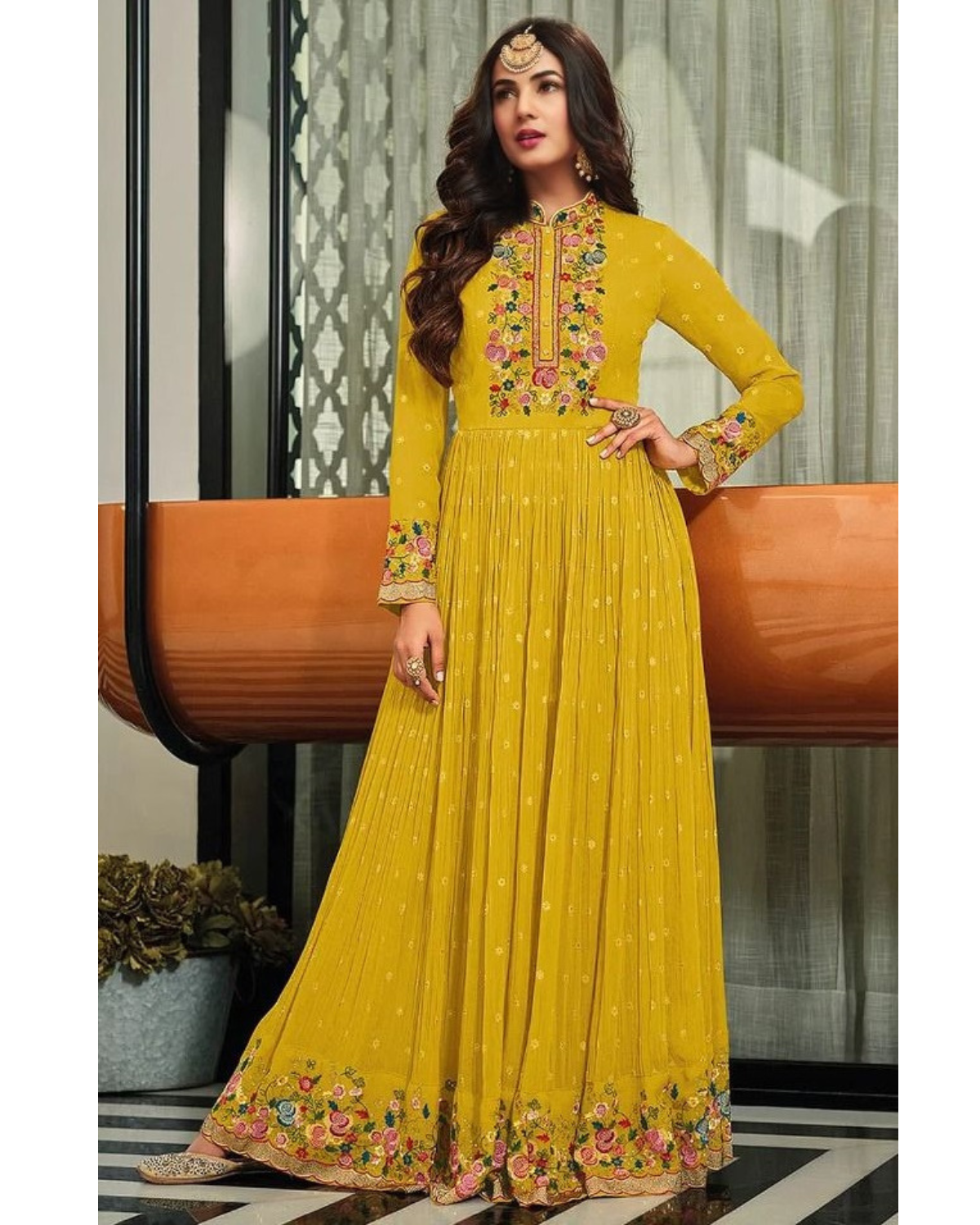 HEAVY FAUX GEORGETTE WITH EMBROIDERY SEQUENCE WORK ANARKALI GOWN