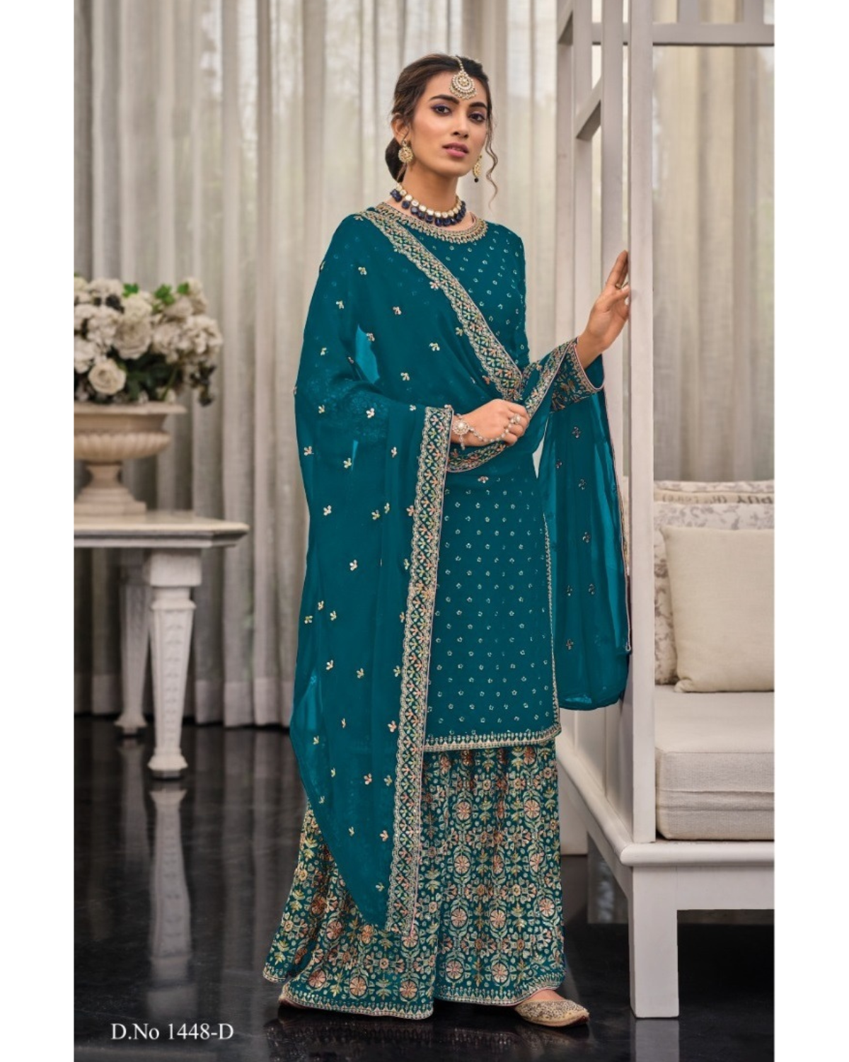 Traditional Wear Embroidery Work Palazzo Suit Georgette Pakistani Salwar Suit For Womens