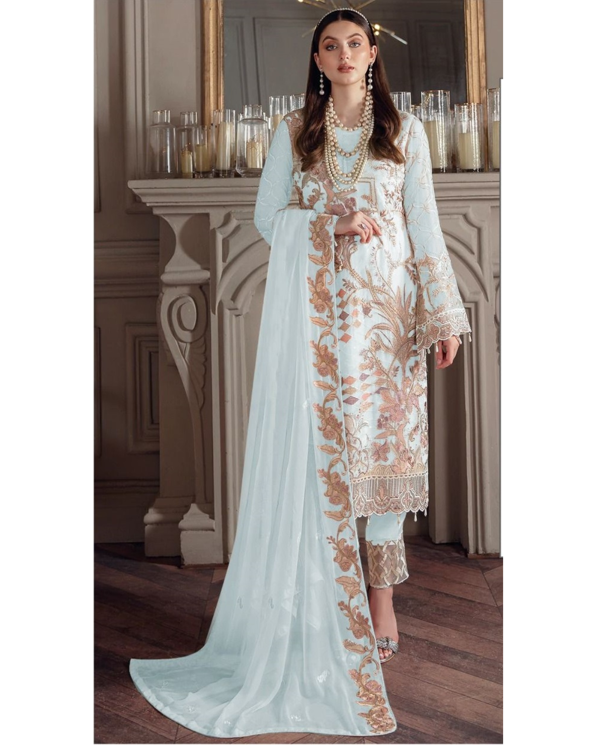 Women Pakistani Georgette With Sequine Embroidery work Semi Stitched Salwar Suit With Bottom & Dupatta