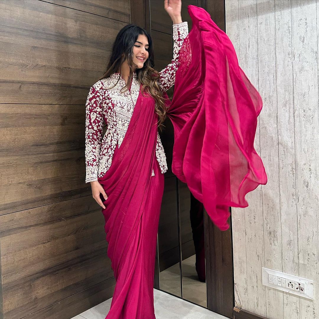 New Super Trending Embroidery cording work ready to wear saree with full koti
