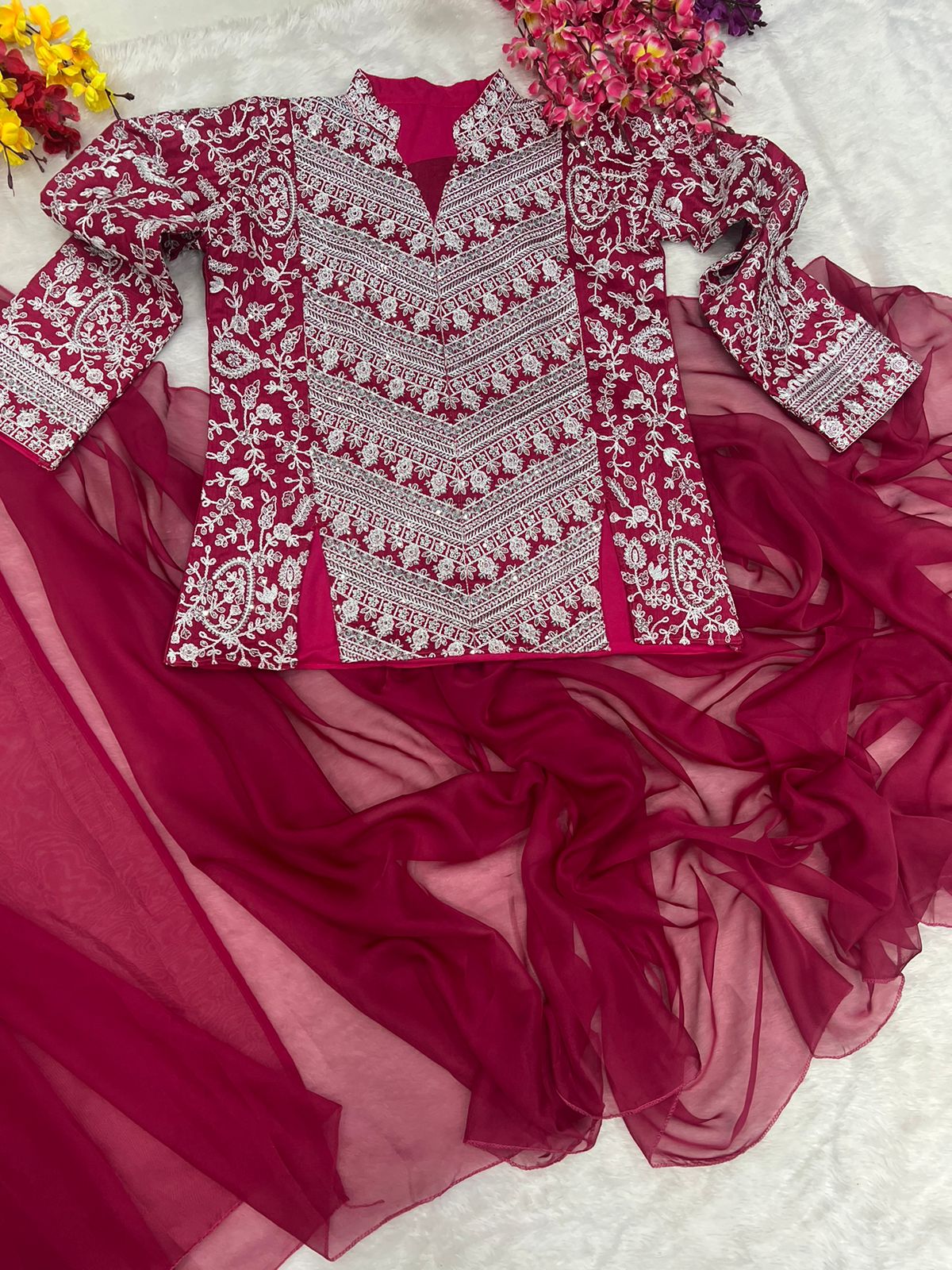 New Super Trending Embroidery cording work ready to wear saree with full koti