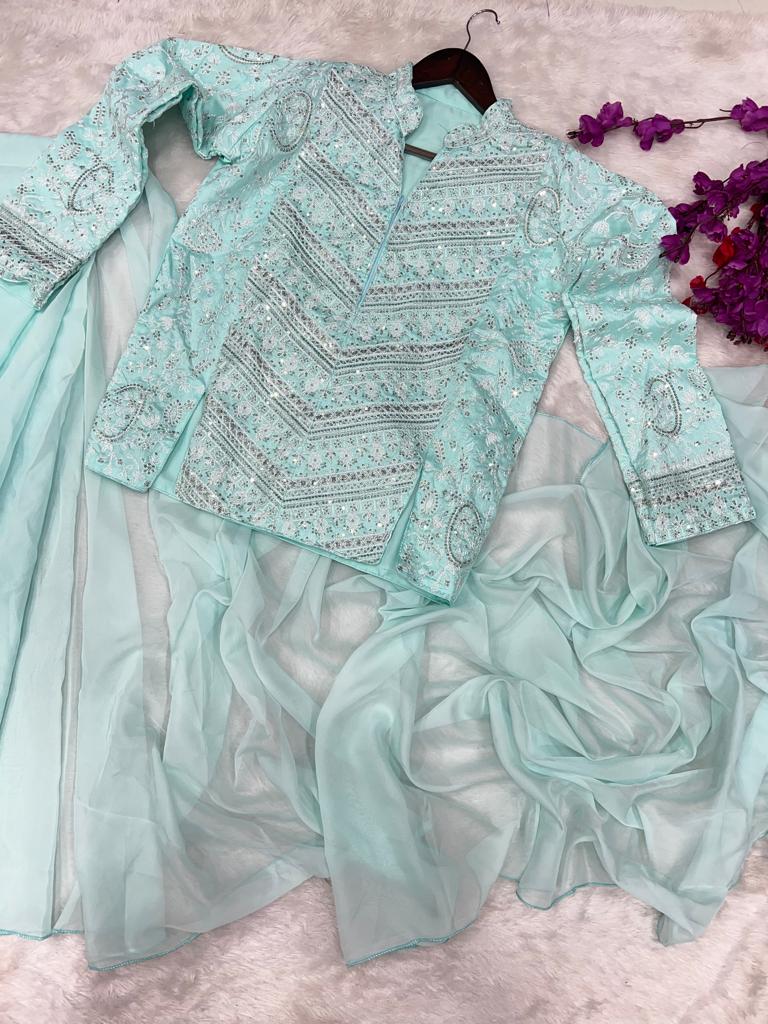 New Super Trending Embroidery cording work ready to wear saree with full koti