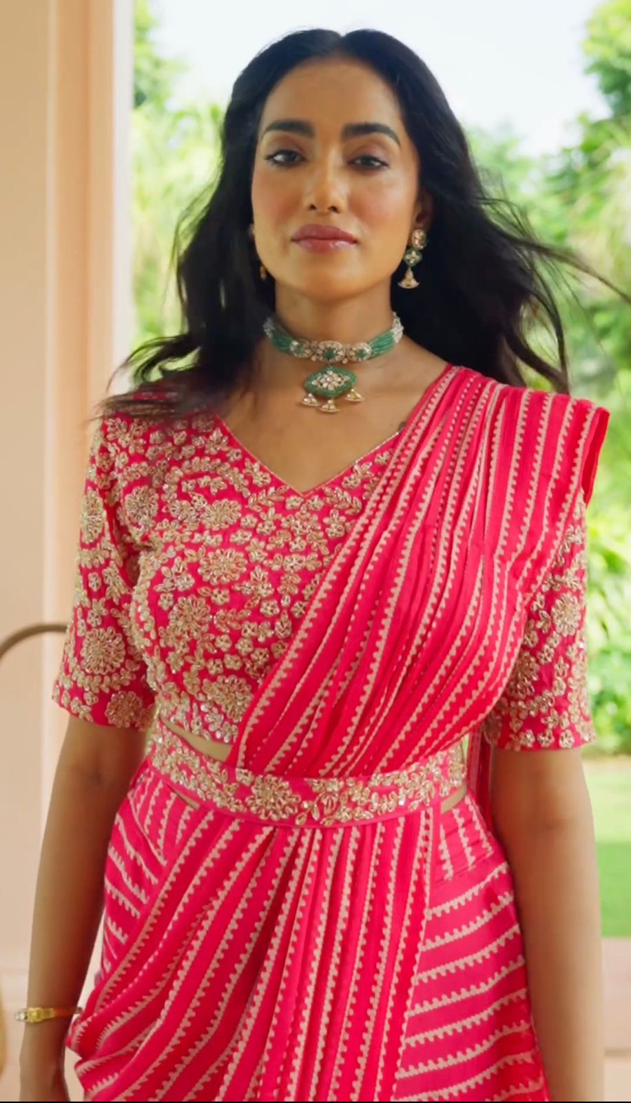 PEACH NEW DESIGNER PARTY WEAR READY TO WEAR SAREE WITH STICH BLOUSE WITH EMBROIDERY WORK