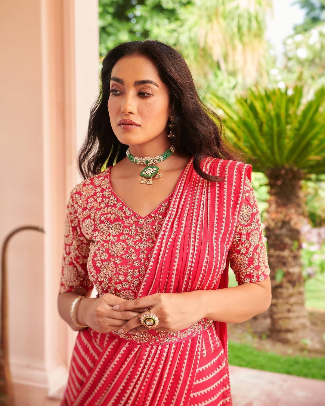 PEACH NEW DESIGNER PARTY WEAR READY TO WEAR SAREE WITH STICH BLOUSE WITH EMBROIDERY WORK