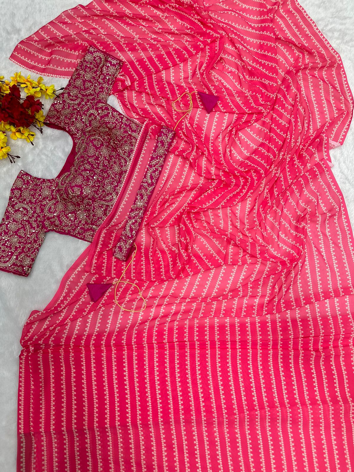PEACH NEW DESIGNER PARTY WEAR READY TO WEAR SAREE WITH STICH BLOUSE WITH EMBROIDERY WORK