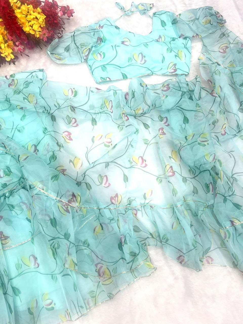 NEW DESIGNER PARTY WEAR LAHENGA SAREE WITH STICH CHOLI WITH EMBROIDERY WORK