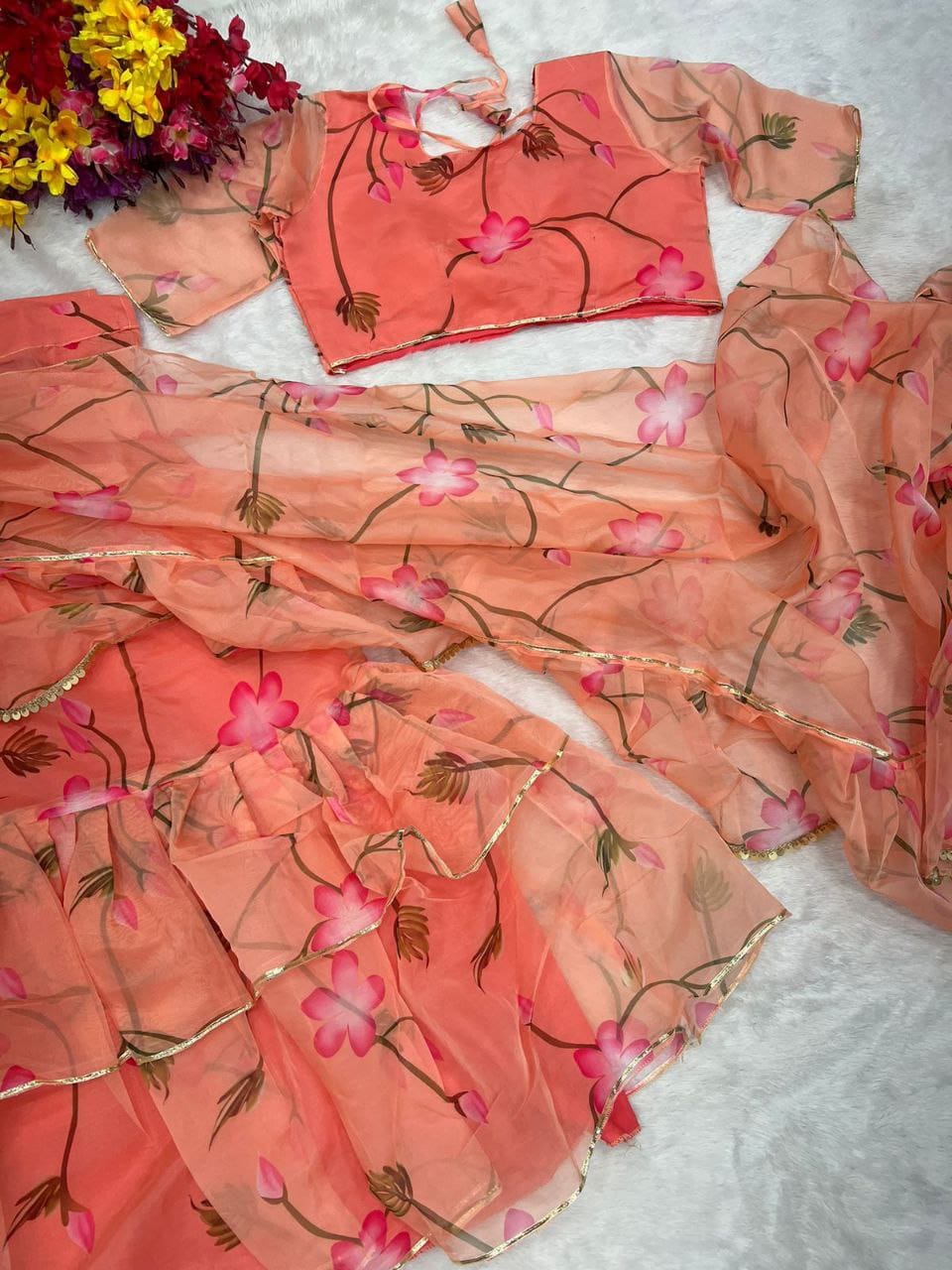 NEW DESIGNER PARTY WEAR LAHENGA SAREE WITH STICH CHOLI WITH EMBROIDERY WORK