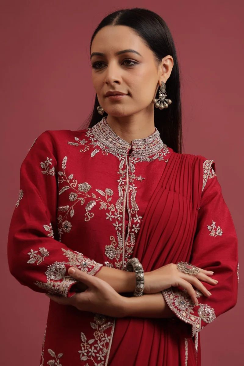 New Super Trending Embroidery cording work ready to wear saree with full koti