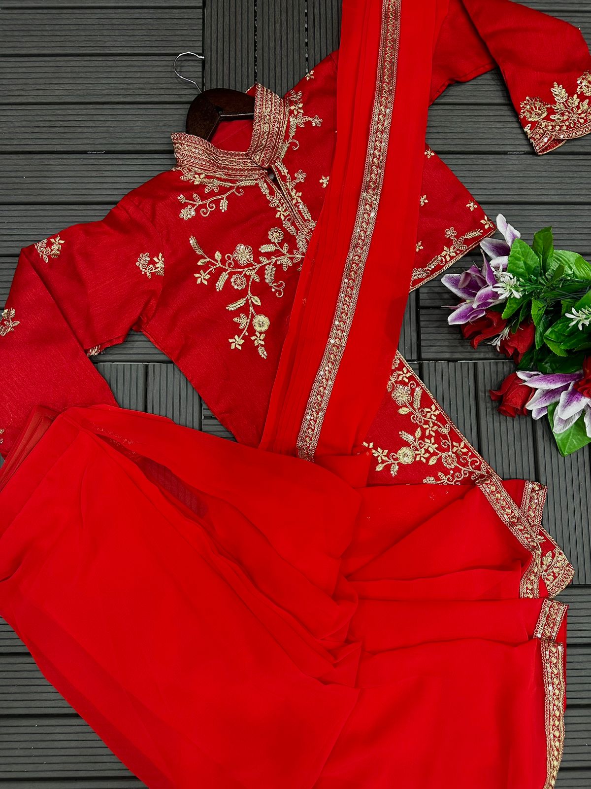New Super Trending Embroidery cording work ready to wear saree with full koti