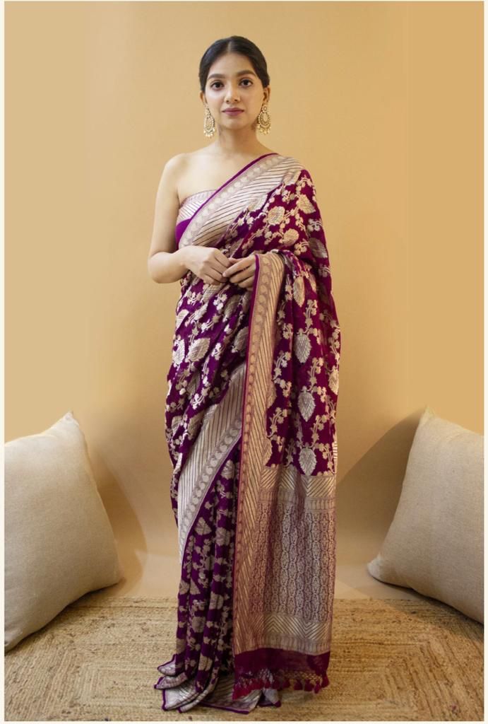 Beautiful wine color soft lichi silk saree for women, jacquard saree with zari weaving work, banarasi saree for funciton, wedding saree